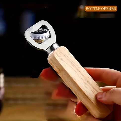1 Pack Creative Stainless Steel Bottle Opener with Wooden Handle, Durable Beer Opener for Home and KTV, Easy-Grip Portable Bottle Opener in Kuwait
