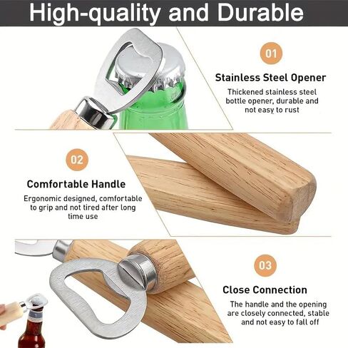 1 Pack Creative Stainless Steel Bottle Opener with Wooden Handle, Durable Beer Opener for Home and KTV, Easy-Grip Portable Bottle Opener in Kuwait