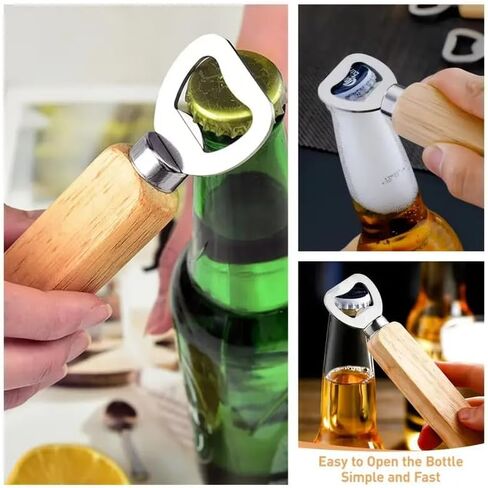 1 Pack Creative Stainless Steel Bottle Opener with Wooden Handle, Durable Beer Opener for Home and KTV, Easy-Grip Portable Bottle Opener in Kuwait