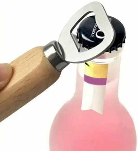 1 Pack Creative Stainless Steel Bottle Opener with Wooden Handle, Durable Beer Opener for Home and KTV, Easy-Grip Portable Bottle Opener in Kuwait