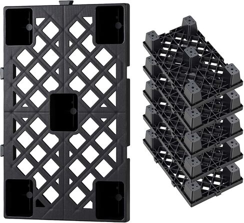 VEVOR Plastic Pallets, 6 Pcs Plastic Pallets for Basement Storage, Nestable Lightweight Waterproof Storage Pad with Breathable Grid for Indoor Outdoor Supermarket Warehouse, 19.7" x 12" x 3.9", Black in Kuwait