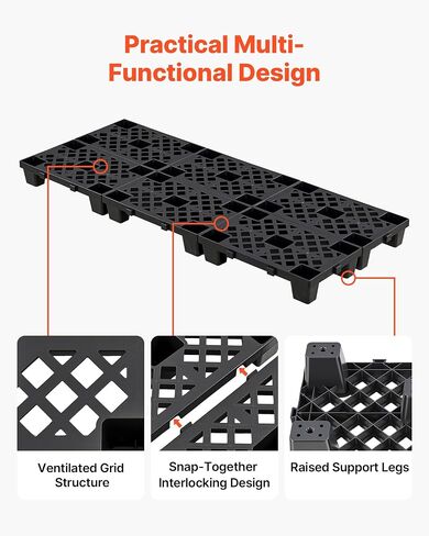 VEVOR Plastic Pallets, 6 Pcs Plastic Pallets for Basement Storage, Nestable Lightweight Waterproof Storage Pad with Breathable Grid for Indoor Outdoor Supermarket Warehouse, 19.7" x 12" x 3.9", Black in Kuwait