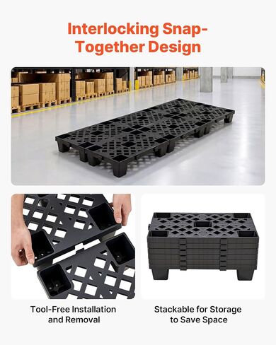 VEVOR Plastic Pallets, 6 Pcs Plastic Pallets for Basement Storage, Nestable Lightweight Waterproof Storage Pad with Breathable Grid for Indoor Outdoor Supermarket Warehouse, 19.7" x 12" x 3.9", Black in Kuwait