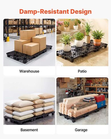 VEVOR Plastic Pallets, 6 Pcs Plastic Pallets for Basement Storage, Nestable Lightweight Waterproof Storage Pad with Breathable Grid for Indoor Outdoor Supermarket Warehouse, 19.7" x 12" x 3.9", Black in Kuwait