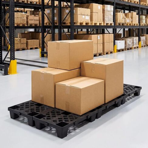 VEVOR Plastic Pallets, 6 Pcs Plastic Pallets for Basement Storage, Nestable Lightweight Waterproof Storage Pad with Breathable Grid for Indoor Outdoor Supermarket Warehouse, 19.7" x 12" x 3.9", Black in Kuwait