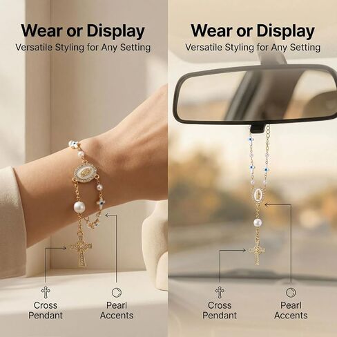Car Rosary for Rearview Mirror,Cross Rearview Mirror Auto Rosary Beads Car Medal and Cross Hanging Accessories for Mirror Interior Decors for Women Men in Saudi Arabia