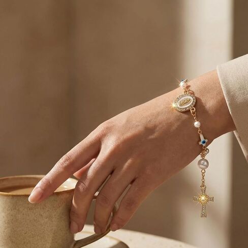 Car Rosary for Rearview Mirror,Cross Rearview Mirror Auto Rosary Beads Car Medal and Cross Hanging Accessories for Mirror Interior Decors for Women Men in Saudi Arabia