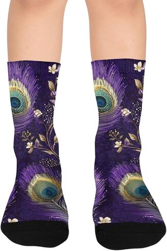 Regal Peacock Feathers Hiking Socks - Toddler Boys & Girls Warm Thick Thermal Winter Crew Socks for School, Daily Wear & Outdoor Activities in Kuwait