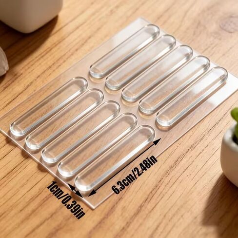 10 Pcs Cabinet Door Bumpers, 2.55*0.39in Clear Self Adhesive Buffer Pads for Cabinets Drawers & Furniture, Silicone Anti Scratch Protection Strips Sound Dampening Pads for Doors Refrigerator Home Use in Kuwait