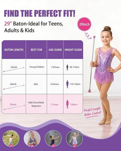 29 Inch Twirling Baton for Kids & Adult, Purple Majorette Baton Stainless Steel with 2 Dance Ribbons and Grip Tape for Gymnastics, Dance & Baton Twirling Beginners in Kuwait