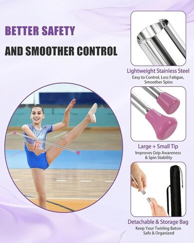29 Inch Twirling Baton for Kids & Adult, Purple Majorette Baton Stainless Steel with 2 Dance Ribbons and Grip Tape for Gymnastics, Dance & Baton Twirling Beginners in Kuwait