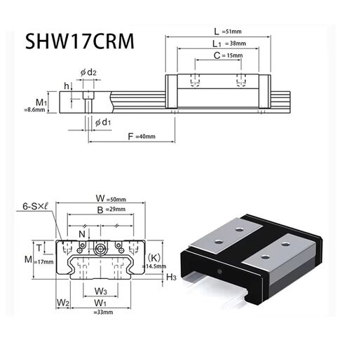 Linear Guide SHW 17 SHW17 SHW17CRM SHW17CRMUU SHW17CRMSS SHW17CRM1UU SHW17CRM1SS GK Block 1Pcs in Kuwait