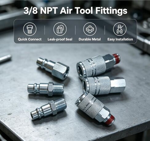 3/8 Inch Body Air Hose Quick Connect Fittings,Industrial M-Type, 3/8" NPT Threads Couplers and Plugs,I/M Industrial Type 6PCS Air Compressor Accessories Kit in Kuwait