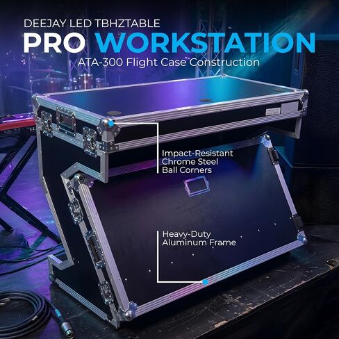 DeeJay Led Stackable Folding DJ Table, Pro ATA-300 Flight Case Workstation with Bottom Storage Shelf, Cable Management & Wheels, Heavy Duty Mobile DJ Booth for Events & Travel - TBHZTABLE in Kuwait