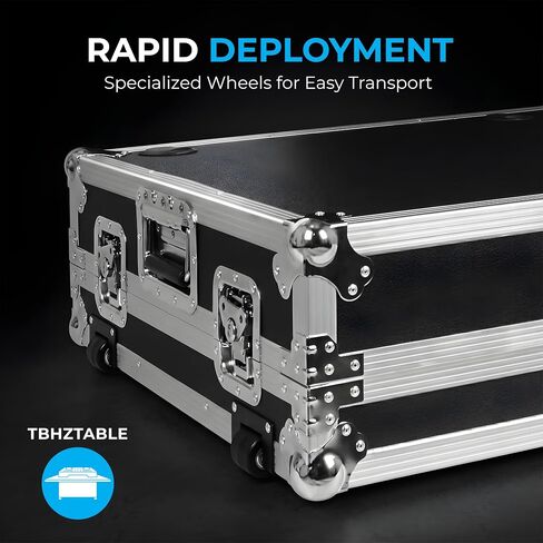 DeeJay Led Stackable Folding DJ Table, Pro ATA-300 Flight Case Workstation with Bottom Storage Shelf, Cable Management & Wheels, Heavy Duty Mobile DJ Booth for Events & Travel - TBHZTABLE in Kuwait