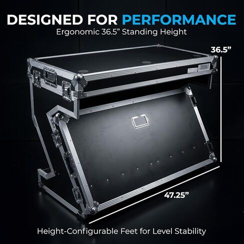 DeeJay Led Stackable Folding DJ Table, Pro ATA-300 Flight Case Workstation with Bottom Storage Shelf, Cable Management & Wheels, Heavy Duty Mobile DJ Booth for Events & Travel - TBHZTABLE in Kuwait