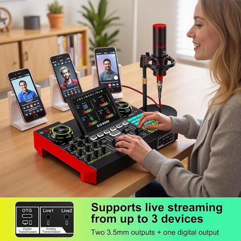 جهاز مزج الصوت G10 مع ميكروفون M18 XLR، حزمة معدات البودكاست مع حامل قاعدة دائري، طاقة فانتوم 48 فولت، لوحة صوت مغير الصوت لبث هاتف الكمبيوتر الشخصي G10-M18(DISC) in Kuwait