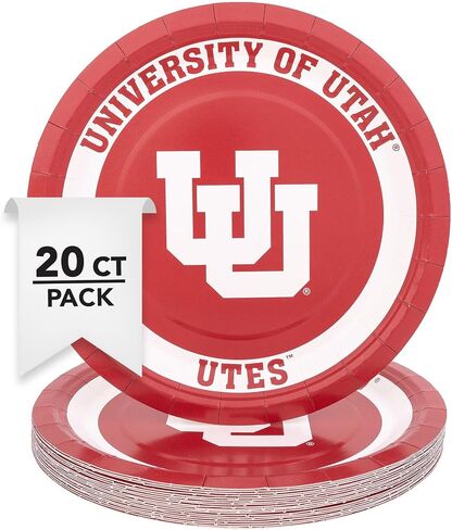 أطباق ورقية لجامعة يوتا من Desert Cactus UU Utes عدد 20 أدوات مائدة مستديرة مقاس 9 بوصة للبوابات الخلفية والتخرج والحفلات ويوم الألعاب (التصميم A) in Kuwait