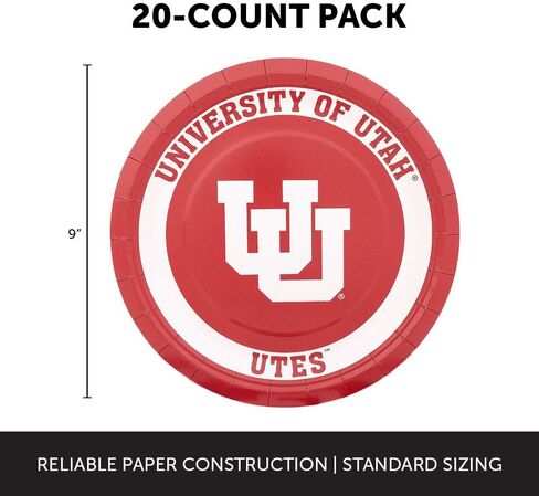 أطباق ورقية لجامعة يوتا من Desert Cactus UU Utes عدد 20 أدوات مائدة مستديرة مقاس 9 بوصة للبوابات الخلفية والتخرج والحفلات ويوم الألعاب (التصميم A) in Kuwait