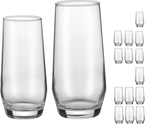 16-Piece Crystal Drinking Glasses Set, Includes 8 Highball Glasses (18.26 Oz) & 8 Cocktail Glasses (11.5 Oz), Clear Glassware for Kitchen, Juices, Sodas, Smoothies & Cocktails in Kuwait