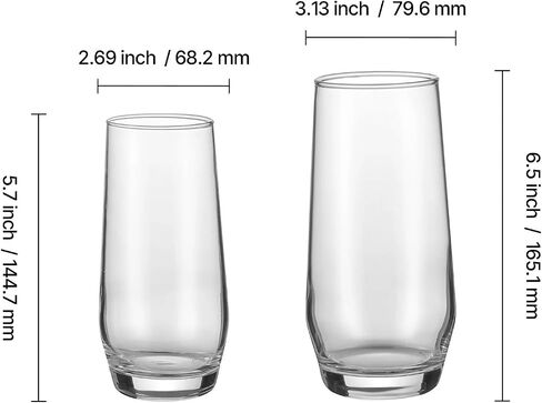 16-Piece Crystal Drinking Glasses Set, Includes 8 Highball Glasses (18.26 Oz) & 8 Cocktail Glasses (11.5 Oz), Clear Glassware for Kitchen, Juices, Sodas, Smoothies & Cocktails in Kuwait