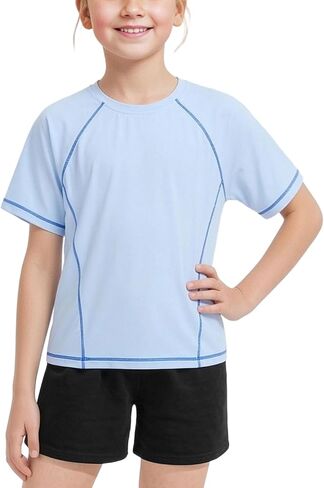 Girls Boys Quick Dry Yoga Tops Contrast Color Short Sleeve Workout Shirts Kids Outdoor Hiking T-Shirts 3-15 Years in Kuwait