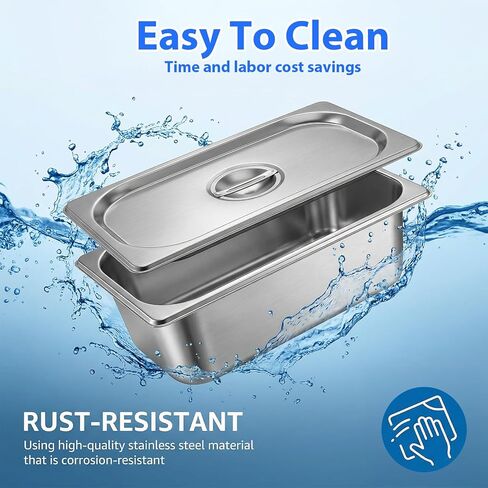 6 Pack 1/3 Size Hotel Pan with Lids, 4'' Deep Steam Table Pan Stainless Steel Commercial Food Storage Containers Stackable Metal Steamer Pan for Hotel Home Party Buffet, Dishwasher Safe in Kuwait