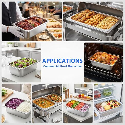 6 Pack 1/3 Size Hotel Pan with Lids, 4'' Deep Steam Table Pan Stainless Steel Commercial Food Storage Containers Stackable Metal Steamer Pan for Hotel Home Party Buffet, Dishwasher Safe in Kuwait