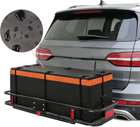 KEIKI Heavy Duty Folding Hitch Mount Cargo Carrier | 500lbs Folding Hitch Cargo Carrier Basket with Stabilizer, Waterproof Bag, Net, Straps, Lock for SUV Pickup, Black in Kuwait
