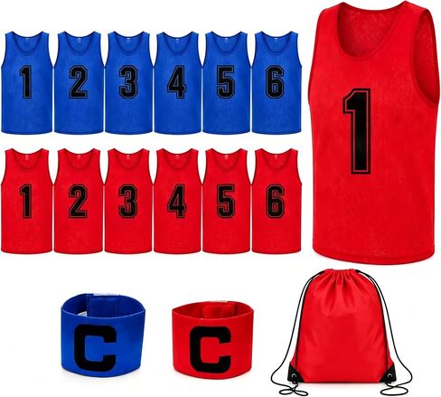 12 Packs Numbered Soccer Pinnies, Quick-Dry Soccer Basketball Scrimmage Vests with Drawstring Bag,Youth Adults Unisex Team in Kuwait