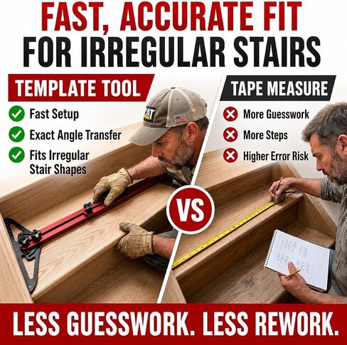 Stair Tread Template Tool, Dual-Nut Locking Aluminum Stair Jig with 2 Stair Gauges, 9.5-60 In Length Angle Adjustable Measuring Gauge for Stairs, Risers, Shelves in Kuwait