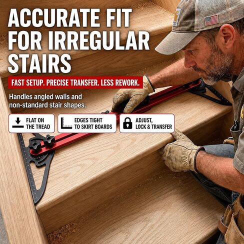 Stair Tread Template Tool, Dual-Nut Locking Aluminum Stair Jig with 2 Stair Gauges, 9.5-60 In Length Angle Adjustable Measuring Gauge for Stairs, Risers, Shelves in Kuwait
