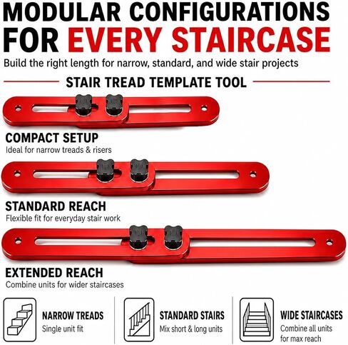 Stair Tread Template Tool, Dual-Nut Locking Aluminum Stair Jig with 2 Stair Gauges, 9.5-60 In Length Angle Adjustable Measuring Gauge for Stairs, Risers, Shelves in Kuwait