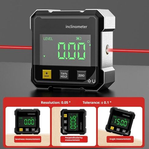 Digital Angle Finder with Electronic Laser & 4-Side Magnetic Base - Electronic Inclinometer with LED Display Cube Inclinometer, Table Saw Miter Protractor, Woodworking Measuring Tool, Level Box in Kuwait