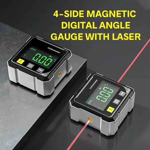 Digital Angle Finder with Electronic Laser & 4-Side Magnetic Base - Electronic Inclinometer with LED Display Cube Inclinometer, Table Saw Miter Protractor, Woodworking Measuring Tool, Level Box in Kuwait