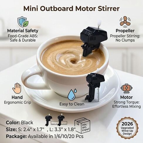 Boat Motor Coffee Stirrer, 2026 Upgraded Wind Up Outboard Motor Boat Coffee Stirrer, Small Electric Drink Mixing Gadget Boats Propeller Coffees Stirrers (10 Pcs, Large：8.5 * 4.5cm/3.3 * 1.8in) in Kuwait