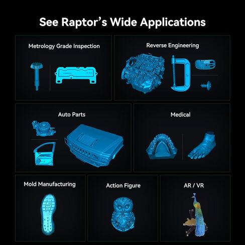 ماسح ضوئي Creality Raptor ثلاثي الأبعاد للطباعة ثلاثية الأبعاد، ماسح ضوئي ثلاثي الأبعاد محمول باليد، 7 خطوط ليزر زرقاء، دقة 0.02 مم تصل إلى 60 إطارًا في الثانية، سرعة 24 بت، مسح سريع بالألوان الكاملة لنظام التشغيل Windows macOS in Kuwait