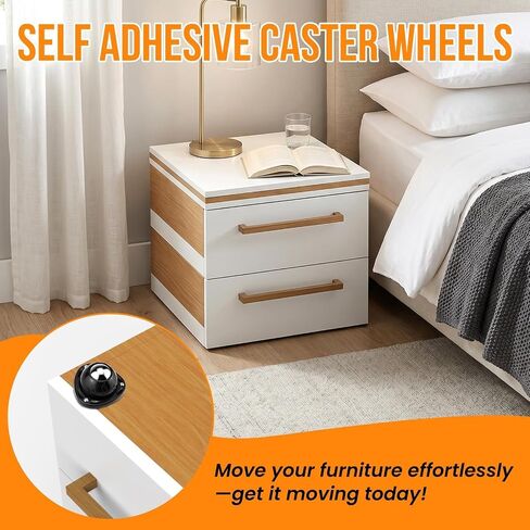 Aifeier ET Stainless Steel Caster Wheels | Universal Self Adhesive Swivel Ball Casters | 55 LBS Load Capacity Per Wheel | Large Profile Appliance Rollers for Furniture, Large Appliances (8PCS, Black) in Kuwait