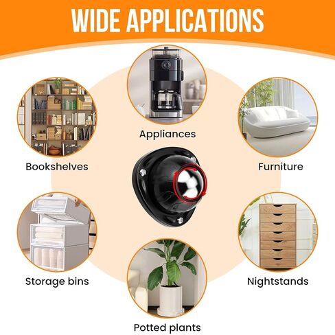 Aifeier ET Stainless Steel Caster Wheels | Universal Self Adhesive Swivel Ball Casters | 55 LBS Load Capacity Per Wheel | Large Profile Appliance Rollers for Furniture, Large Appliances (8PCS, Black) in Kuwait