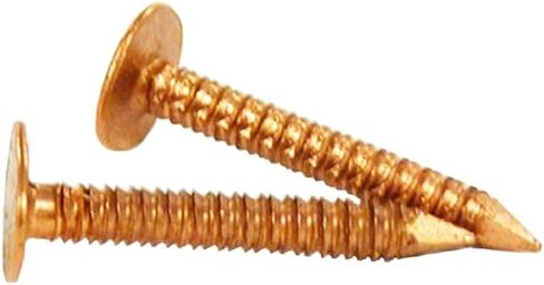 1" Solid Copper Ring Shank Roofing Nails, 11 Gauge, 3/8" Head, Diamond Point, for Slate Roofing, Gutters, Sheet Metal, Decorative Copper, Saddlery, 1 lb (Approx. 240 Nails), Made in USA in Kuwait