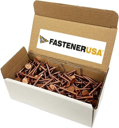 1" Solid Copper Ring Shank Roofing Nails, 11 Gauge, 3/8" Head, Diamond Point, for Slate Roofing, Gutters, Sheet Metal, Decorative Copper, Saddlery, 1 lb (Approx. 240 Nails), Made in USA in Kuwait
