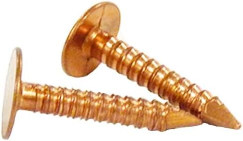 3/4" Solid Copper Ring Shank Roofing Nails, 11 Gauge, 3/8" Head, Diamond Point, for Gutters, Copper Fabrication, Decorative Copper, Saddlery, Sheet Metal, 1 lb (Approx. 302 Nails), Made in USA in Kuwait