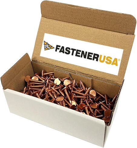 3/4" Solid Copper Ring Shank Roofing Nails, 11 Gauge, 3/8" Head, Diamond Point, for Gutters, Copper Fabrication, Decorative Copper, Saddlery, Sheet Metal, 1 lb (Approx. 302 Nails), Made in USA in Kuwait