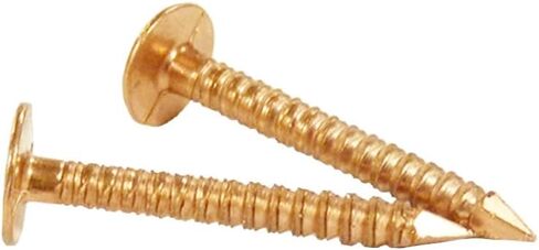 1 1/4" Solid Copper Ring Shank Roofing Nails, 10 Gauge, 3/8" Head, Diamond Point, for Slate Roofing, Gutters, Sheet Metal, Decorative Copper, Saddlery, 1 lb (Approx. 147 Nails), Made in USA in Kuwait