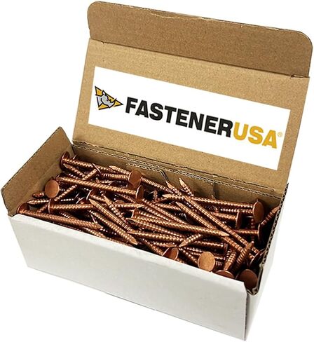 2" Solid Copper Ring Shank Roofing Nails, 10 Gauge, 3/8" Head, Diamond Point, for Slate and Tile Roofing, Gutters, Sheet Metal, Decorative Copper, Saddlery, 1 lb (Approx. 93 Nails), Made in USA in Kuwait