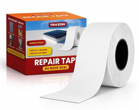 Trazon RV Roof Seal Tape 4 Inch x 55 Ft White - Professional Grade Butyl Sealant for RVs, Campers, Motorhomes, Trailers - Waterproof, UV Resistant, Easy DIY Leak Repair for Roofs, Vents, Windows in Kuwait