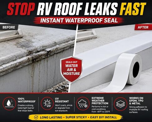 Trazon RV Roof Seal Tape 4 Inch x 55 Ft White - Professional Grade Butyl Sealant for RVs, Campers, Motorhomes, Trailers - Waterproof, UV Resistant, Easy DIY Leak Repair for Roofs, Vents, Windows in Kuwait