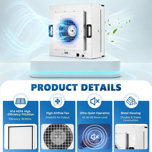 FFU Fan Filter Unit with H14 HEPA Filter, 22.6x22.6in Laminar Flow Hood, Class 100/ISO 5, 110V Adjustable Speed Air Purifier for Mycology, Laboratory & Clean Room in Kuwait