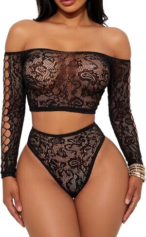 Buitifo Womens Lingerie Set Fishnet BabyDoll Bodysuit Two Piece Nightwear in Saudi Arabia