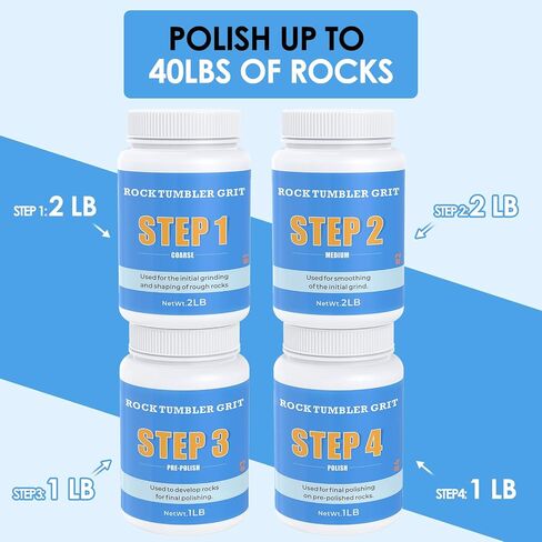Rock Tumbler Grit Kit [6 Pounds], Polish Up to [40 lbs.] of Rocks, 4 Steps Polish Refill Media Kit, Compatible with All Rock Tumbler, Essential Kit for Polishing in Saudi Arabia